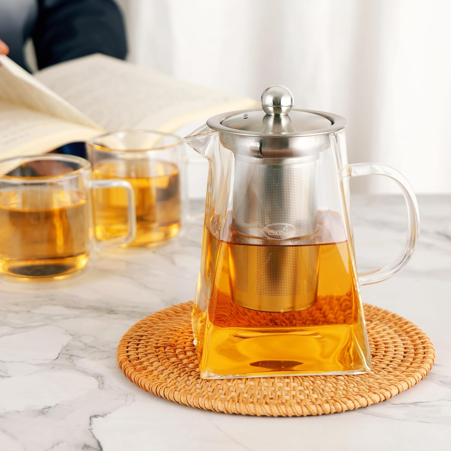 Glass Teapot with Infuser,31oz Clear Glass Tea Kettle with Removable Stainless Steel Strainer,Stovetop Safe Glass Teapot for Blooming and Loose Leaf Tea