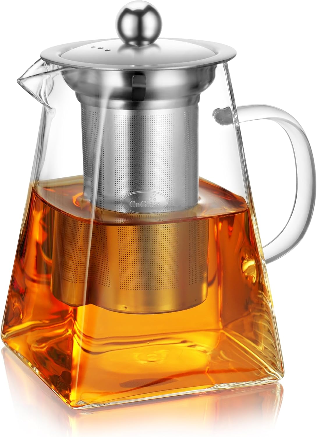 Glass Teapot with Infuser,31oz Clear Glass Tea Kettle with Removable Stainless Steel Strainer,Stovetop Safe Glass Teapot for Blooming and Loose Leaf Tea