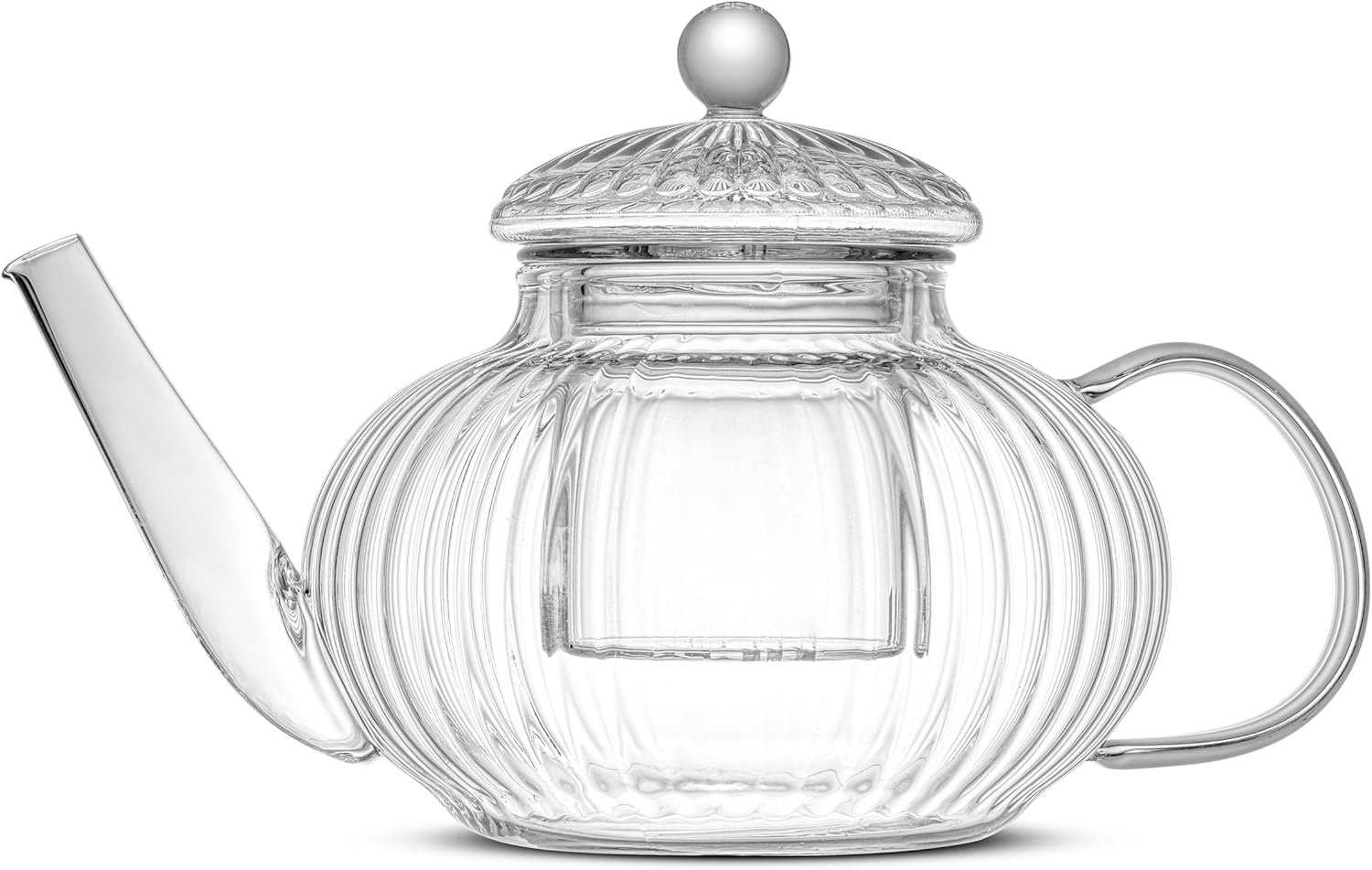 Fluted Glass Teapot Set 33.8oz, Stovetop Safe Tea Kettle, Borosilicate Clear Tea Kettle with Removable Glass Infuser, Blooming and Loose Leaf Tea Maker Tea Brewer