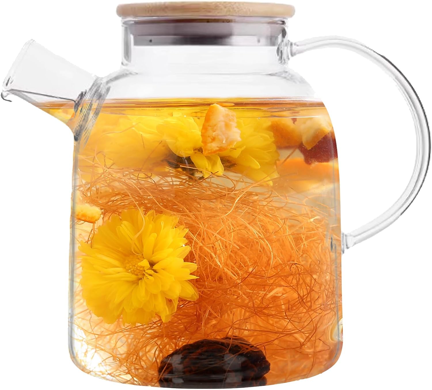 Glass Teapot Stovetop 61 OZ/1800ml, Borosilicate Clear Tea Kettle with Bamboo Lid, Teapot with Removable Stainless Steel Infuser,Tea maker for Camping and Travel (Transparent 61 OZ)