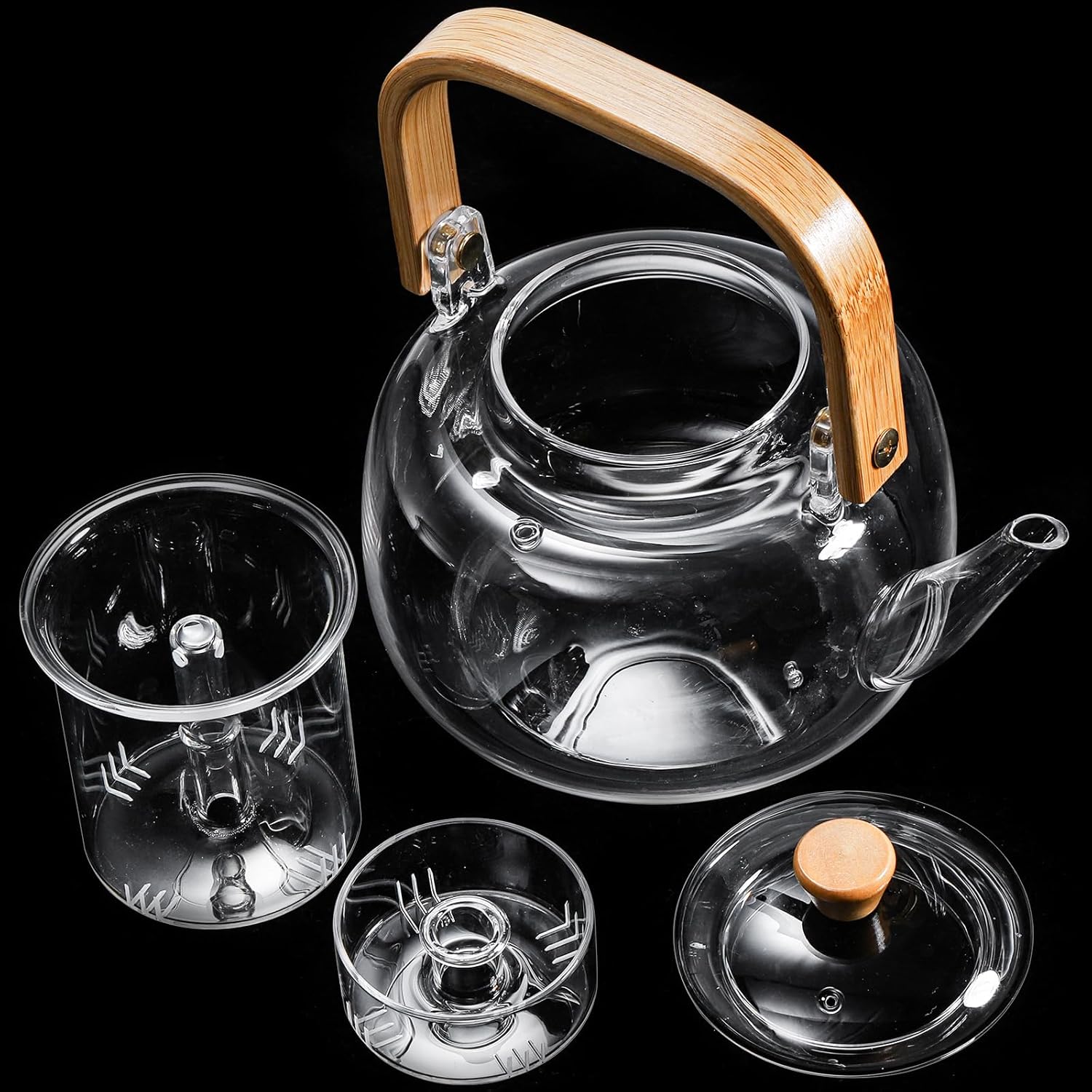 34oz/1000ml Glass Teapot Stovetop Safe, Borosilicate Glass Tea Kettle with Removable Infuser and Bamboo Handle for Loose Leaf Tea and Fruit Tea, Heat Resistant