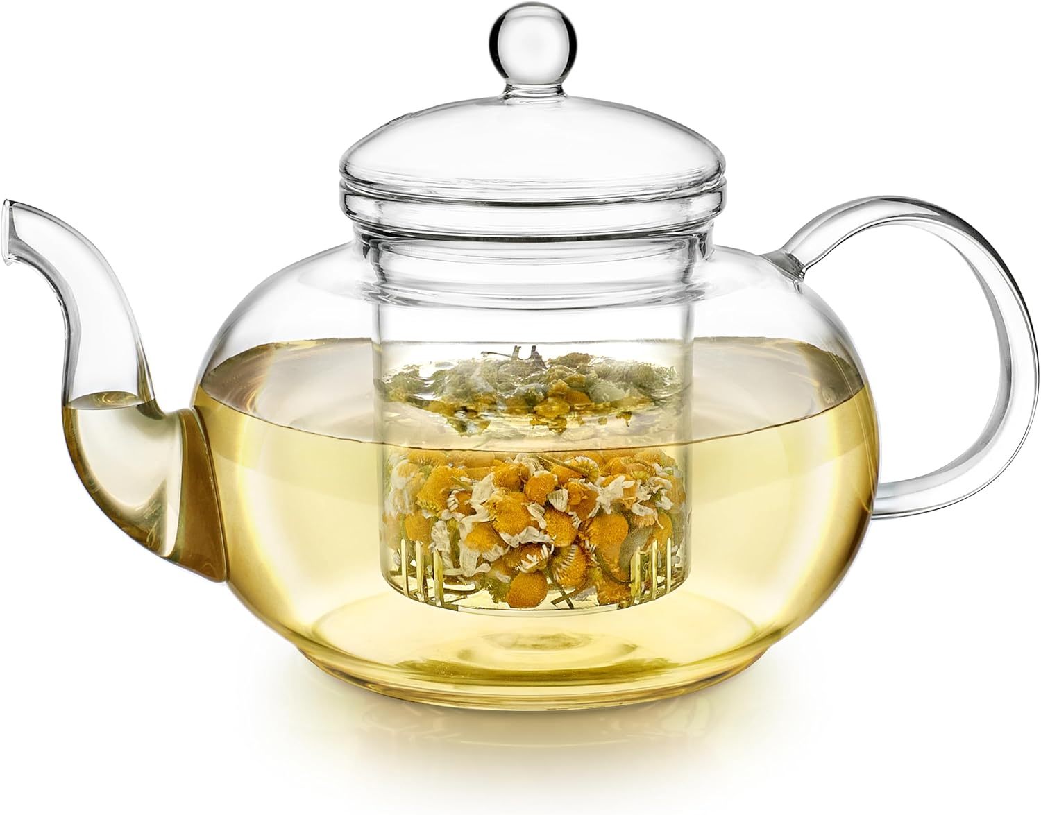 Blossoms Glass Teapot – Stovetop and Microwave Safe Borosilicate Glass Teapot with Removable Loose Tea Glass Infuser (32 Oz)