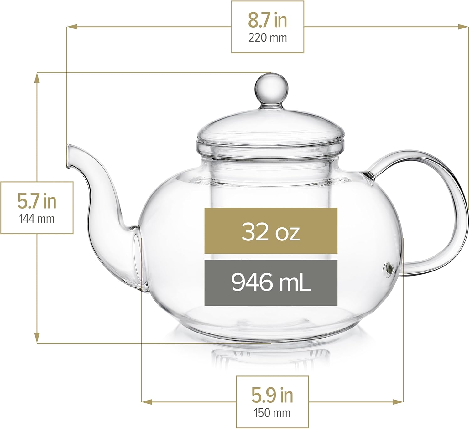 Blossoms Glass Teapot – Stovetop and Microwave Safe Borosilicate Glass Teapot with Removable Loose Tea Glass Infuser (32 Oz)