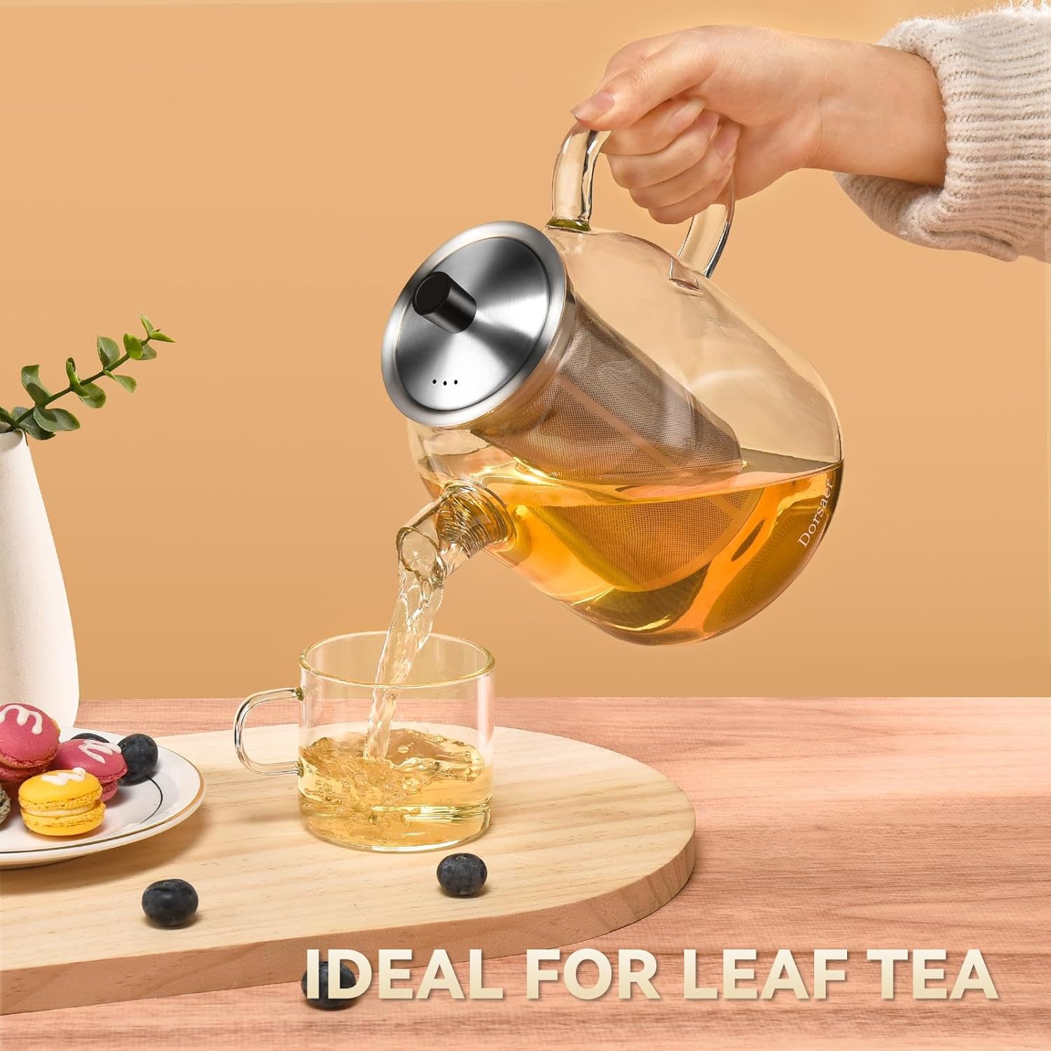 1500ml Glass Teapot with Infuser and Lid, 50oz Stovetop Safe Borosilicate Glass Tea Kettle with Removable Infuser for Loose Leaf Tea, Herbal Tea, Fruit Tea, Blooming Tea. Clear Glass Pots