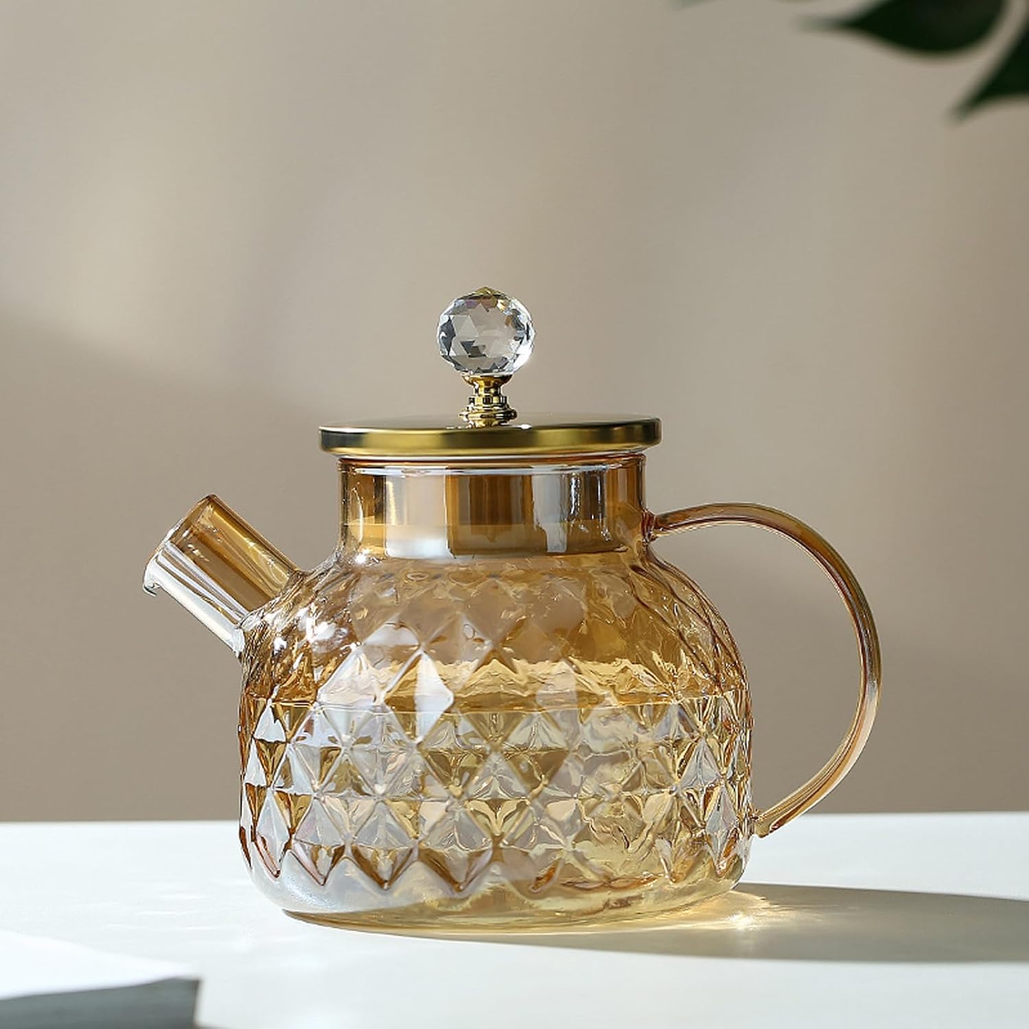 1000 ml/33 Oz Glass Teapot: Glass Tea pot with Removable Filter Spout for Easy Cleaning, High Borosilicate Glass Tea Warmer for Camping, Travle