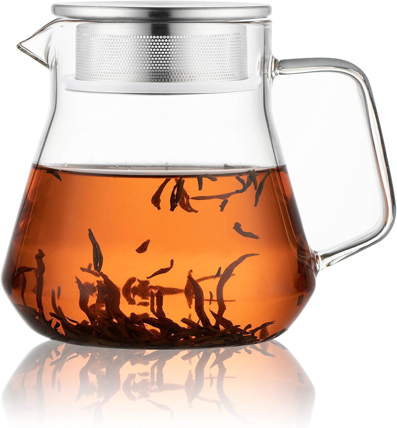 One-Touch Glass Tea Maker,20oz(600ml) Glass Teapot and Kettle with Stainless Steel Filter Lid,Borosilicate Glass Tea Pot for Loose Leaf Tea