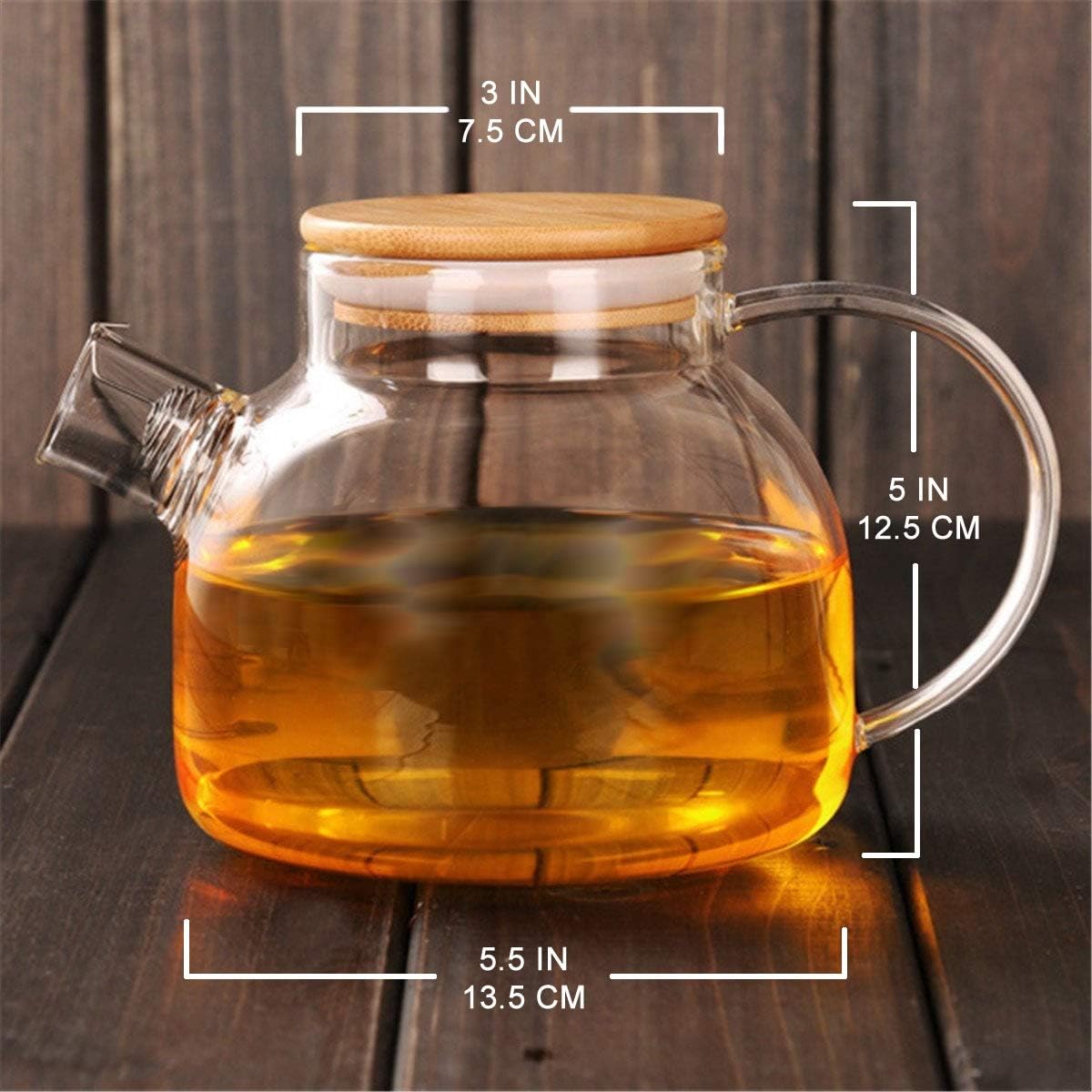  Stovetop Safe Glass Teapot with Bamboo Lid (40oz/1200ml) + Loose Leaf Tea Filter Spout + 2 Blooming Teas + Large Bamboo Trivet - Natural Flowering Tea Gift Set