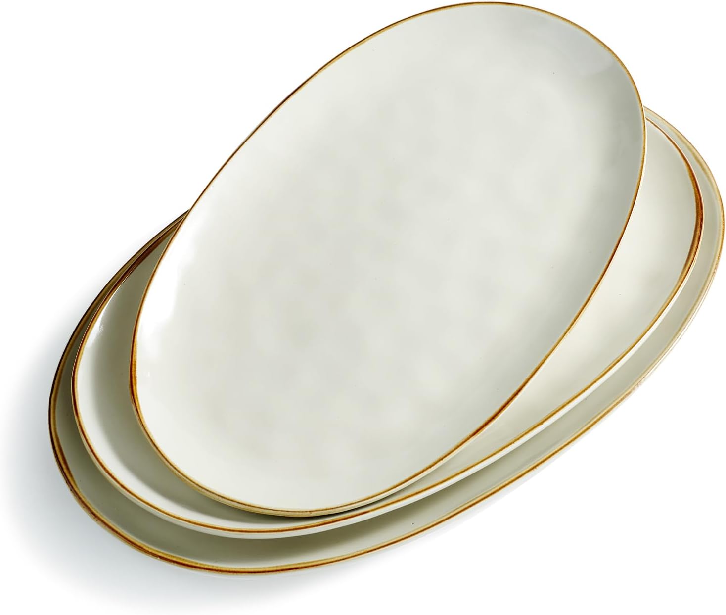 Serving Platter, Oval 15.59/14.3/12.9 inch Serving Dishes for Entertaining, Serving Bowls, Microwave Safe, Stonware Serving Trays for Party, Turkey, Cheese, Ocean Series, Vanilla White