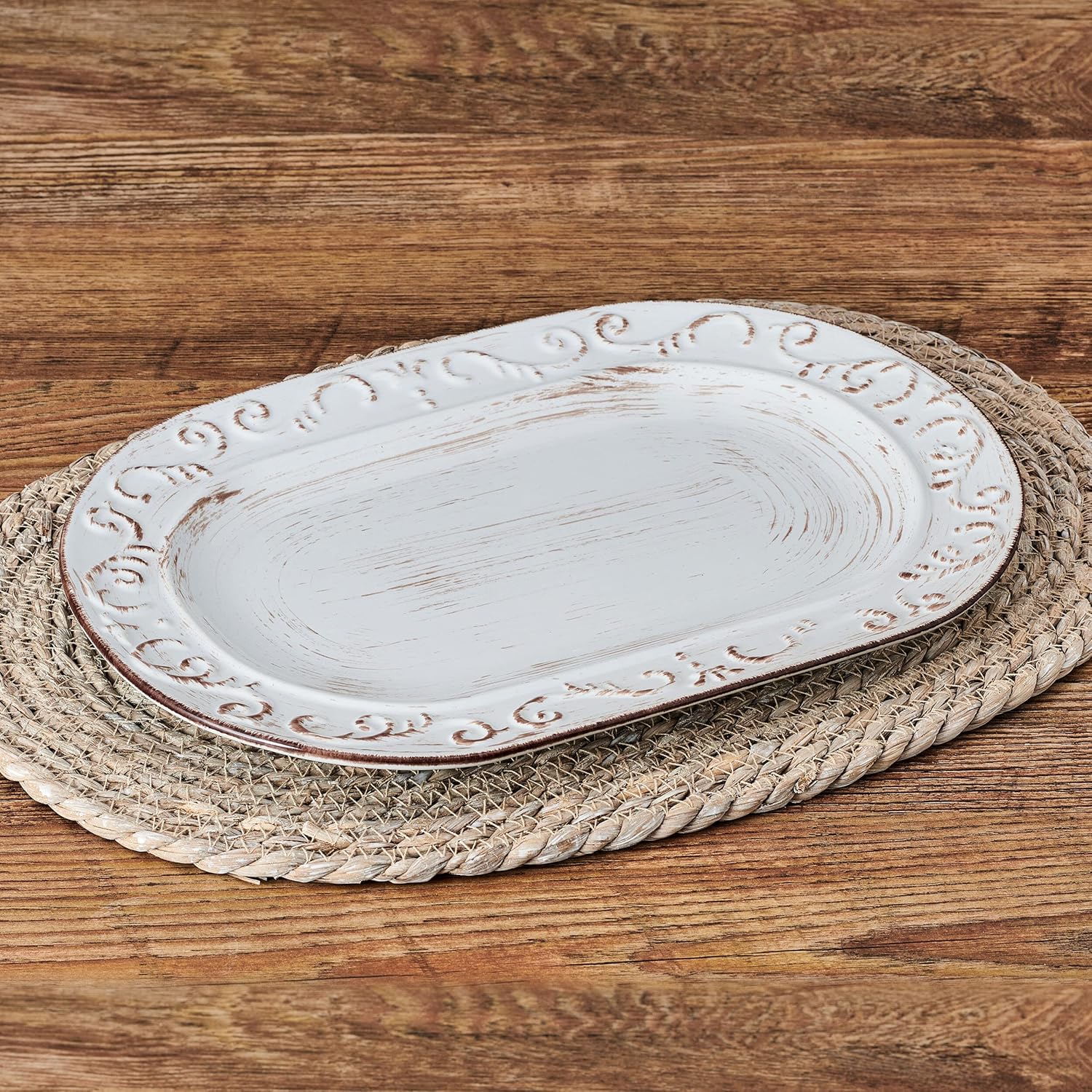 Trellis Serving Platter, 13.75 inch, White