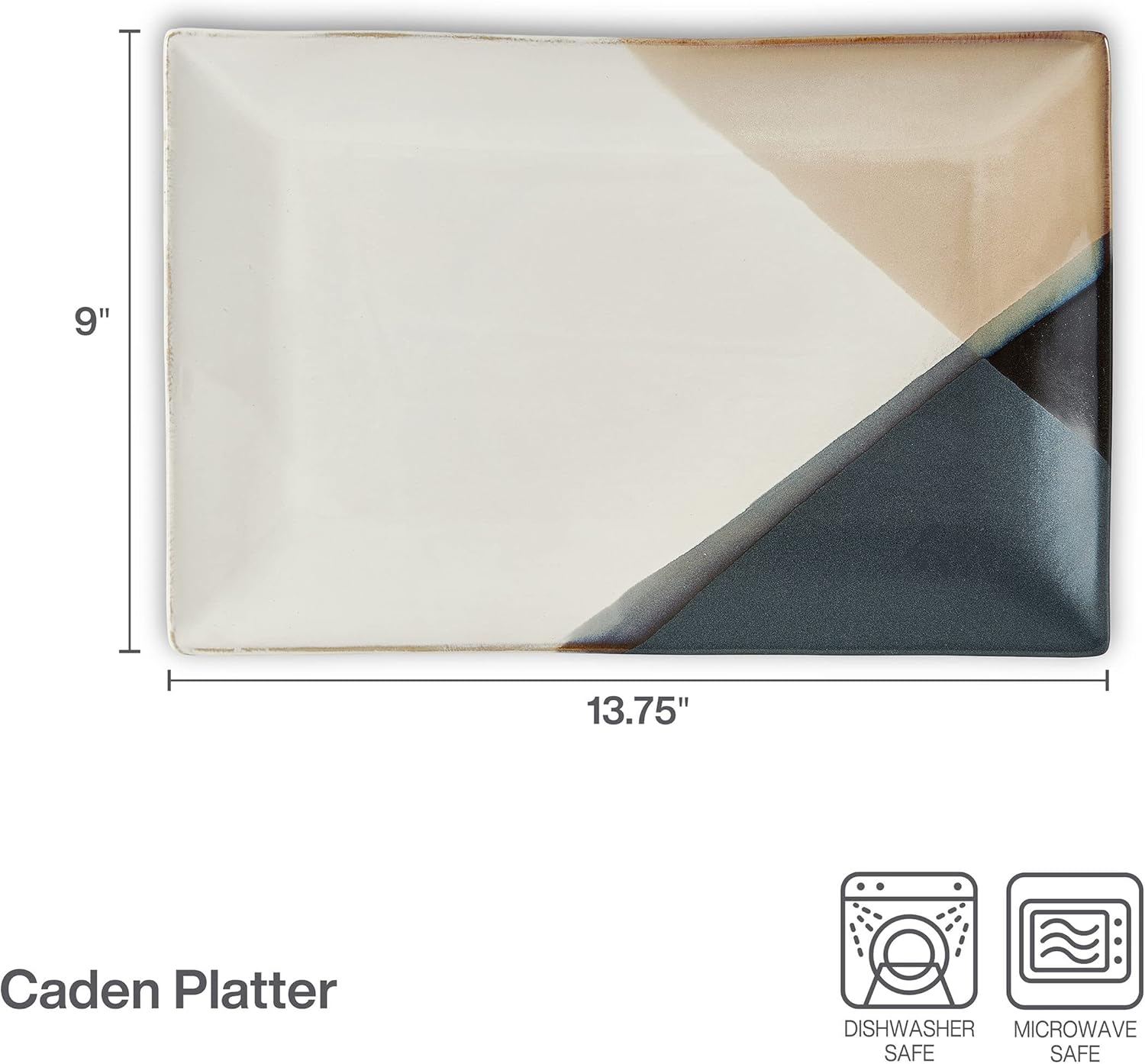 Caden Rectangular Serving Platter, 13.75 Inch, Multicolored