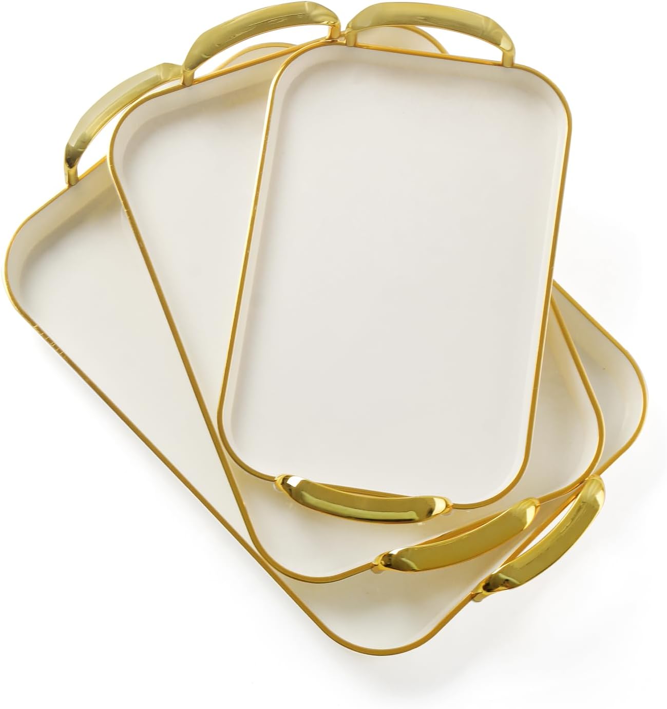 Set of 3 Serving Platters with Handles 18.3/16.7/14.8 Inch Large Party Reusable Tray Rectangular White Plates for Dinner, Cookie, Cake, Turkey, Cheese