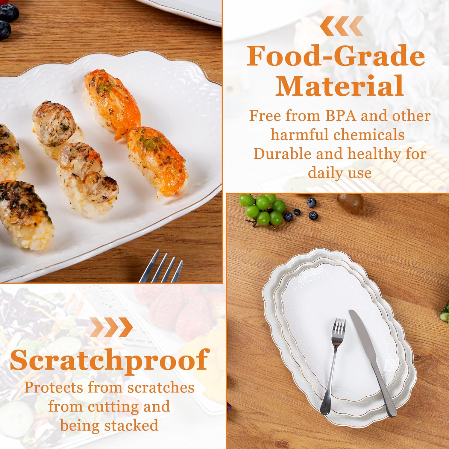 Ceramic Serving Platter Set | 14”/12”/10” Oval Serving Trays for Entertaining at Parties and Weddings | Oven Safe Large Serving Trays for Tacos, Steak, and Cake