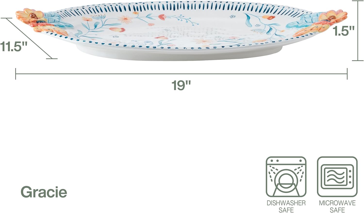 Gracie Floral Serving Platter, 19 Inch