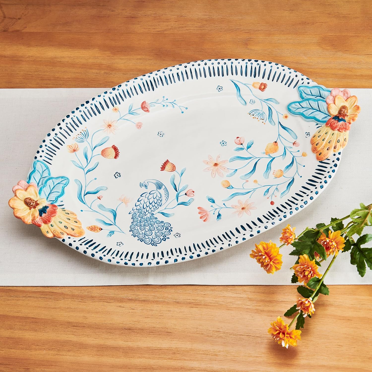 Gracie Floral Serving Platter, 19 Inch