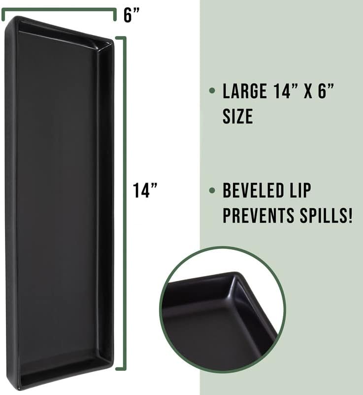 Matte Black Ceramic Serving Platters (14 x 6 Inch Rectangle Plates) Serving Dishes for Entertaining, Food, Appetizers, Desserts, Cheese Board, Charcuterie, Sushi - Set of 4 Party Trays