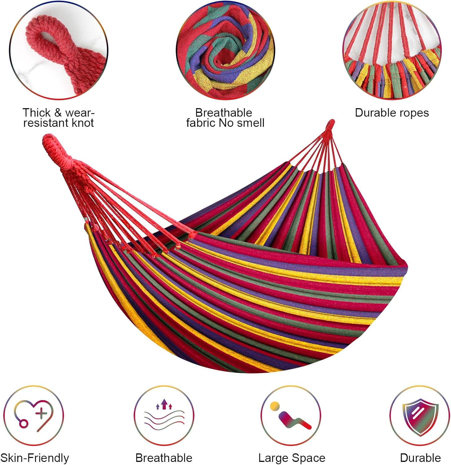 Double Hammock,Cotton Hammock Portable Hammock with Carry Bag,Perfect Camping Outdoor/Indoor Patio Backyard