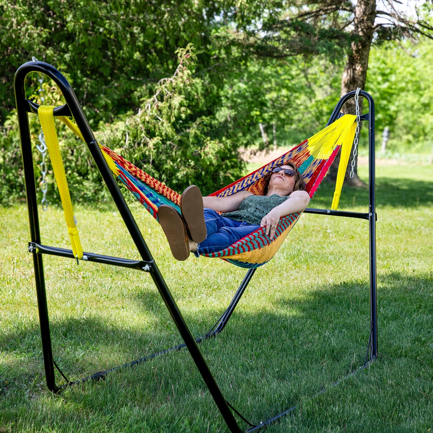 Handwoven XXL Thick Cord Mayan Family Hammock for Outside - 625-Pound Capacity - Multicolor