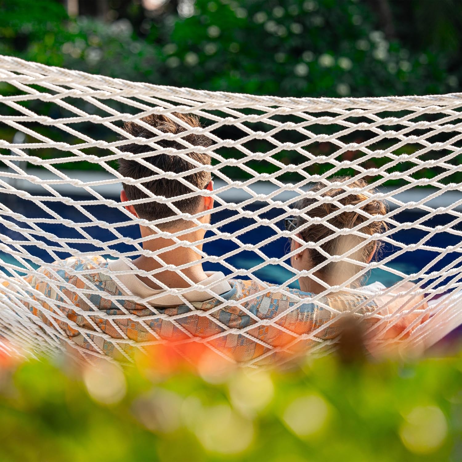 Hammocks 12FT Double Rope Hammocks, 2 Person Hand Woven Cotton Hammock with Spreader Bar for Outdoor, Indoor, Patio, Poolside, FIT 13-15 Foot Stand, Max 450 Lbs, Natural, 141 x 57 inches