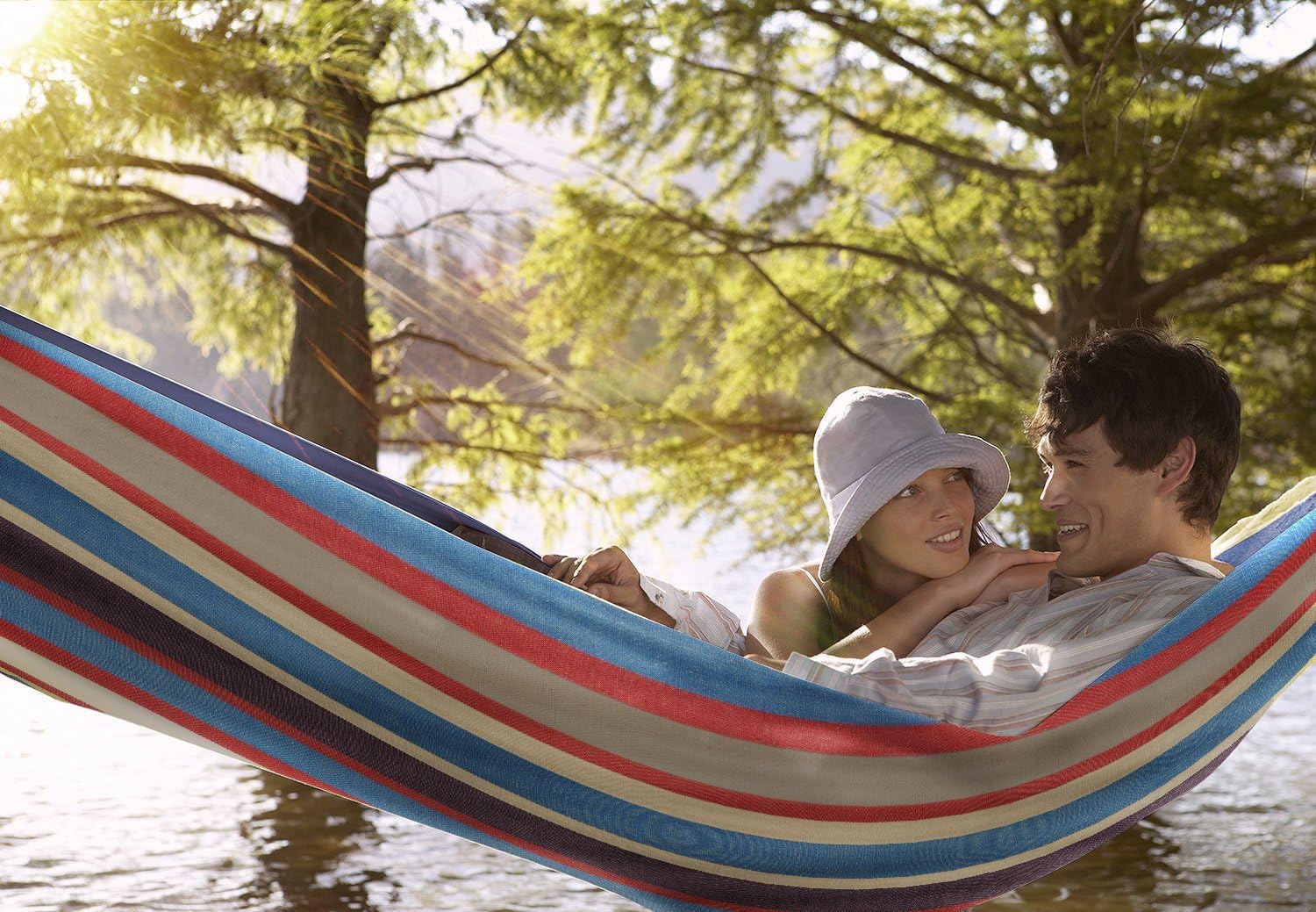 Double Hammock - Extra-Long Two Person Portable Hammock Bed for Indoor or Outdoor Spaces - Hanging Rope, Carrying Pouch Included