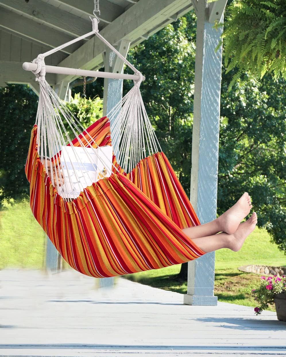 Hammock Chair Hanging Chair Rope Swing XXL - Max 500lbs, 70in Large Hammock Swing Chair -Portable Steel Spreader Bar with Anti-Slip Rings-Roomy & Strong