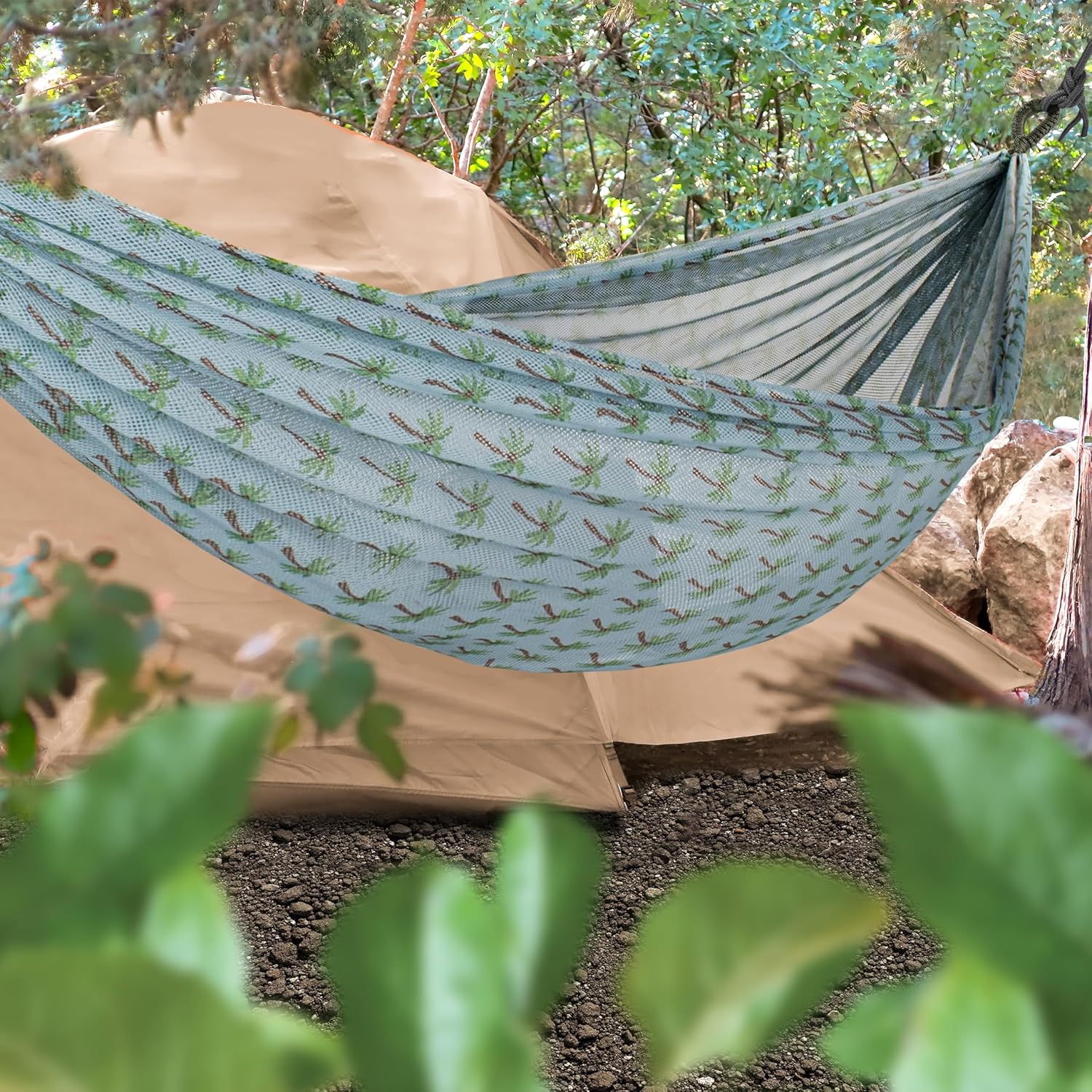 Mesh Edition Hammock, Light Blue Palm Tree
