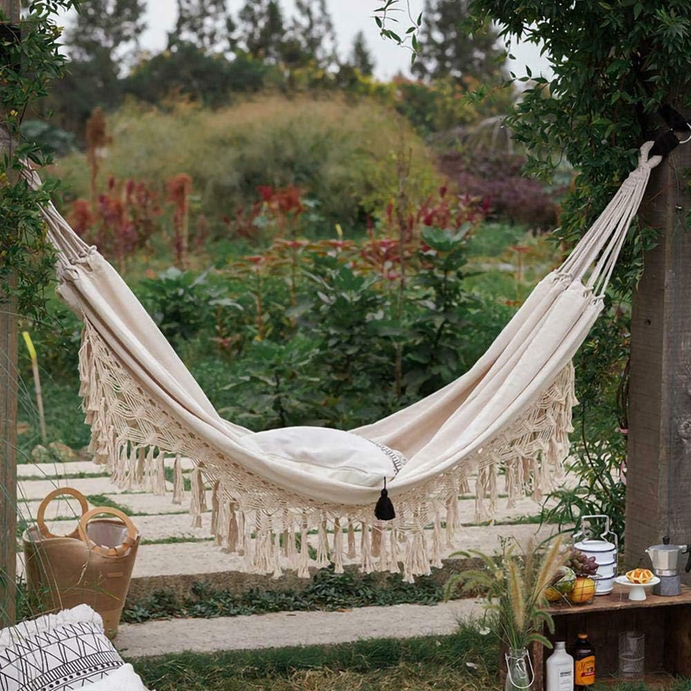 Boho Hammock Large Double Deluxe Hammock Swing Bed with Carry Bag for Outdoor & Wedding Party Decor, White (78.7)
