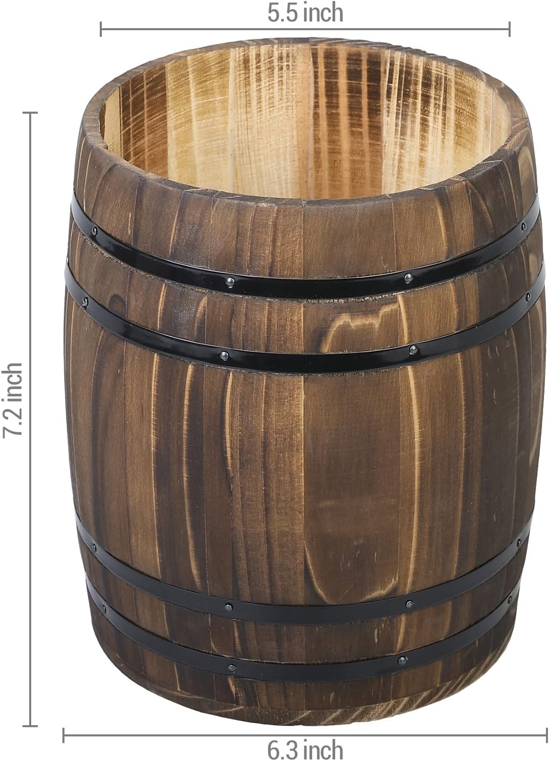 Wine Barrel Design Kitchen Utensil Crock, Vintage Rustic Burnt Wood Cooking Tool Holder