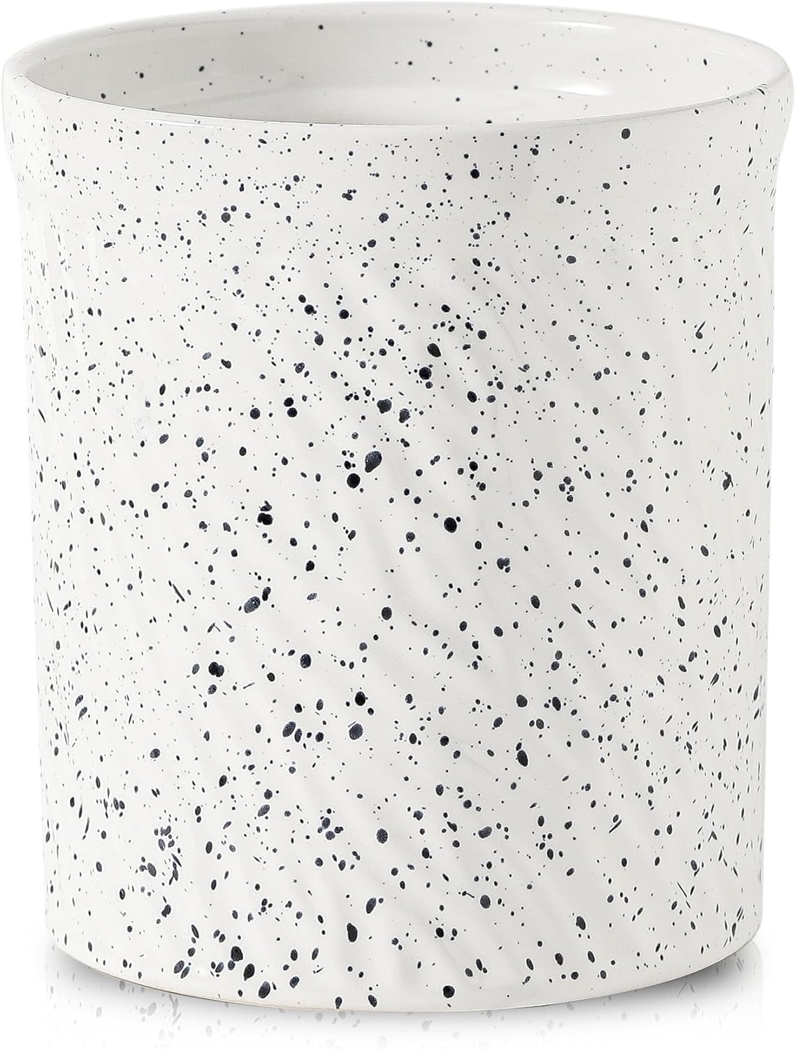 Cooking Utensil Holder, Large Ceramic Utensil Crock, Deep and Stable, Utensil Caddy for Countertop, Splash Series (Splashed White)