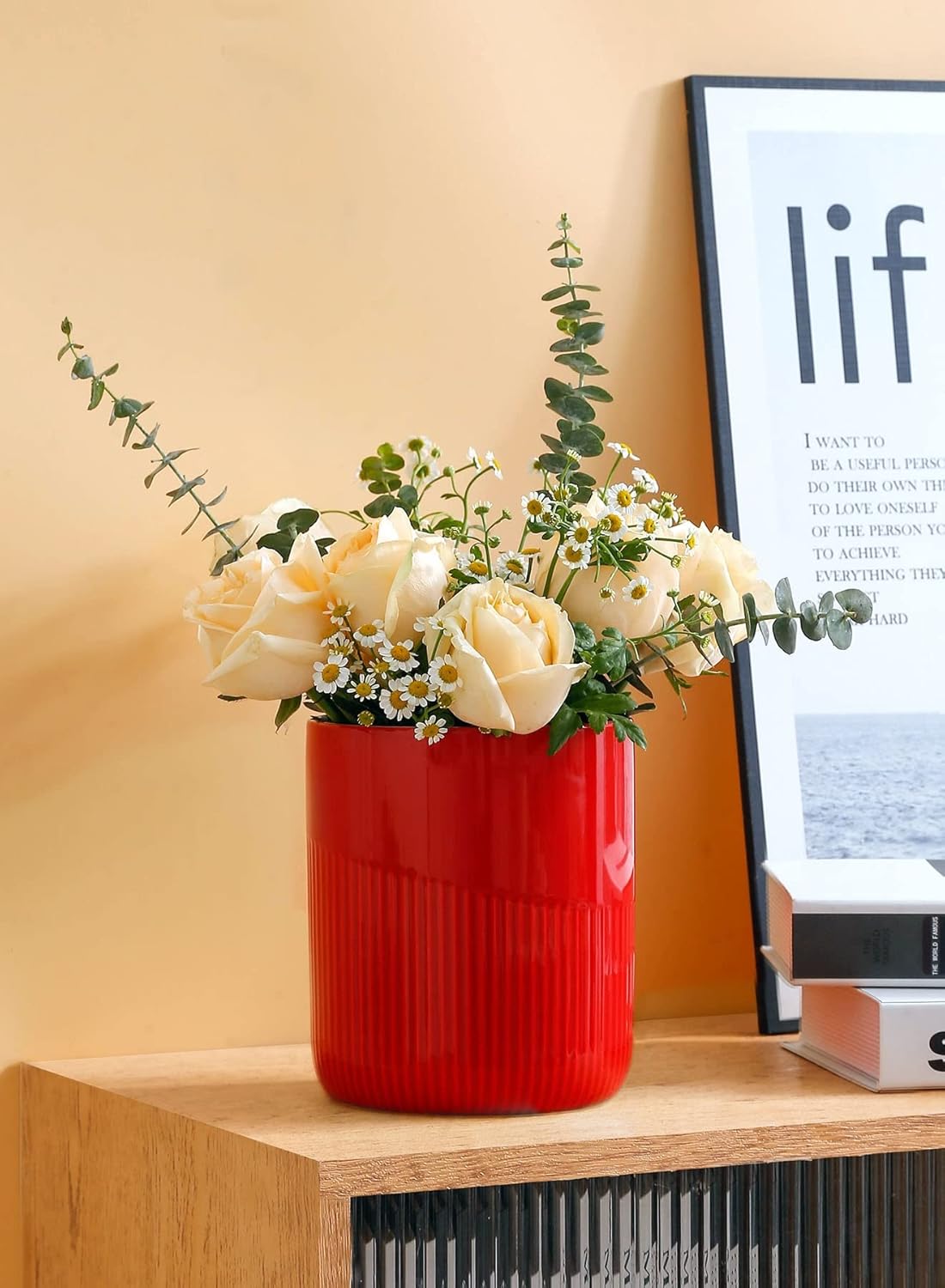  Ceramic Kitchen Utensil Holder, 7" Large Stable Utensil Crock, Cooking Utensil Organizer for Kitchen Counter, Kitchen Decor, kitchen spoon holder for countertop, Dishwasher Safe, Red
