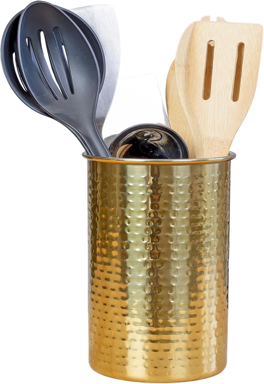 Hammered Gold Kitchen Utensil Holder / 7-Inch Tool Caddy, Store All Your Wooden Spoons, Spatulas, & More