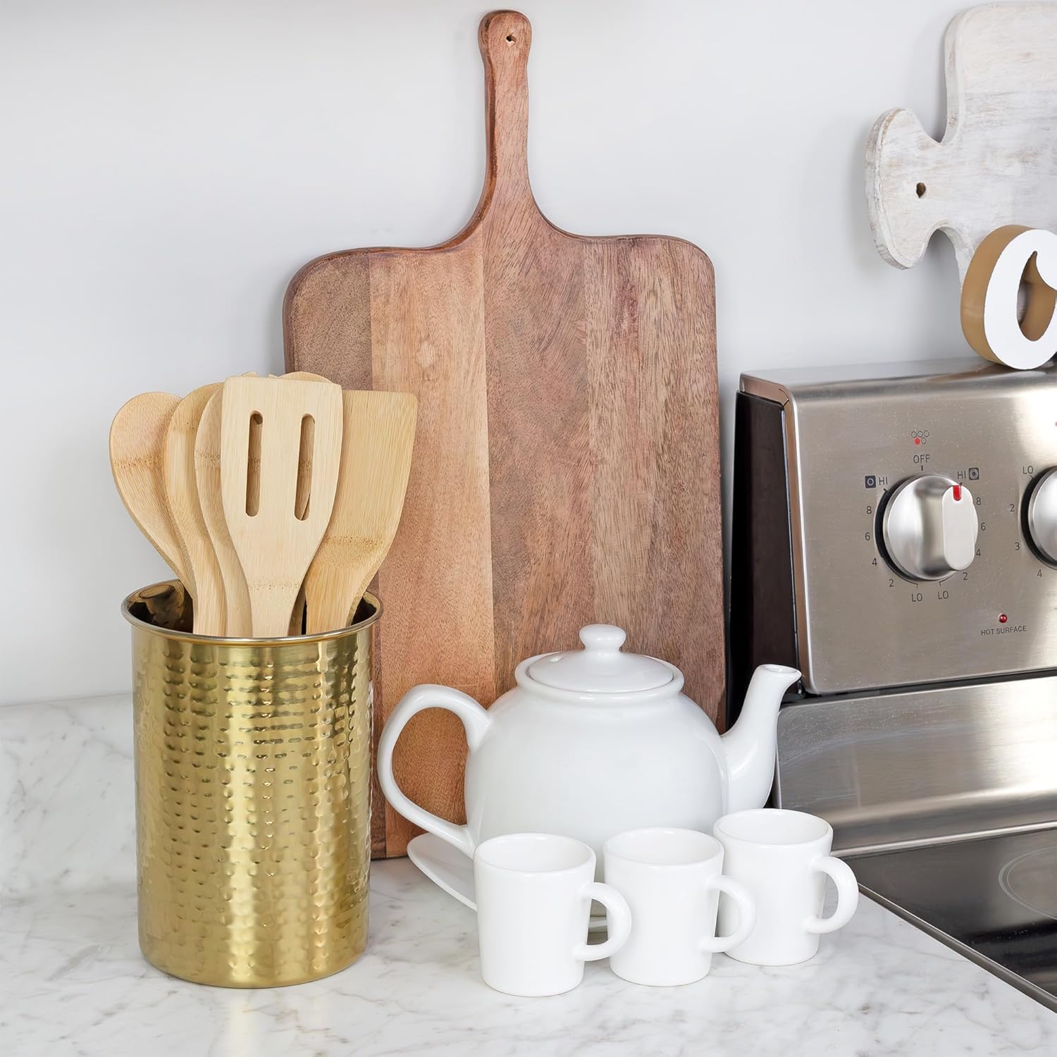 Hammered Gold Kitchen Utensil Holder / 7-Inch Tool Caddy, Store All Your Wooden Spoons, Spatulas, & More