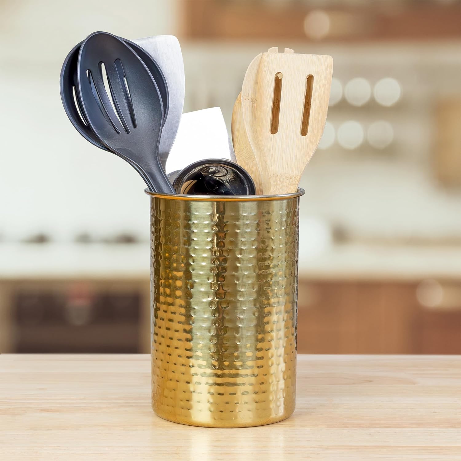 Hammered Gold Kitchen Utensil Holder / 7-Inch Tool Caddy, Store All Your Wooden Spoons, Spatulas, & More