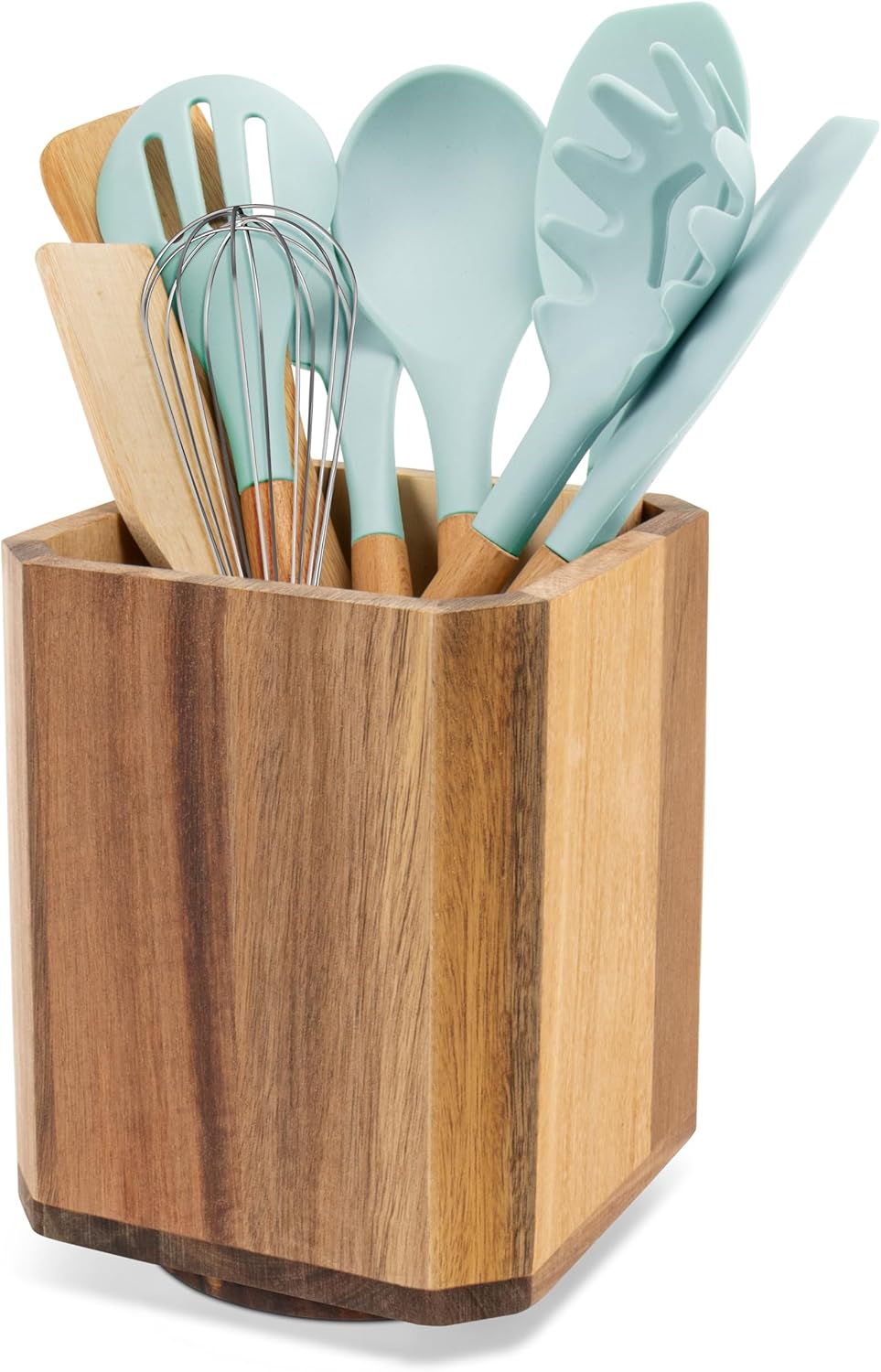 Acacia Wood Utensil Holder, 360° Rotating Large Cooking Utensil Organizer, Kitchen Tool Storage for Countertop,Spoon Spatula Holder for Kitchen Counter,Farmhouse Kitchen Decor