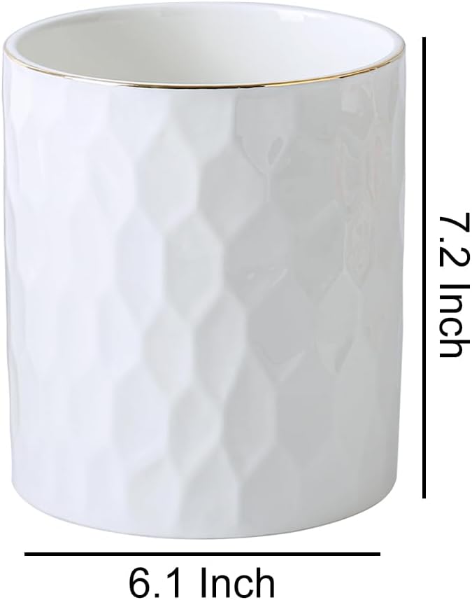 Kitchen Utensil Holder, Large Ceramic Cooking Utensil Holder with Gold Line Modern Utensil Crocks (W6.1” x H7.2”) for Kitchen Counter-Farmhouse, Housewarming Gift 