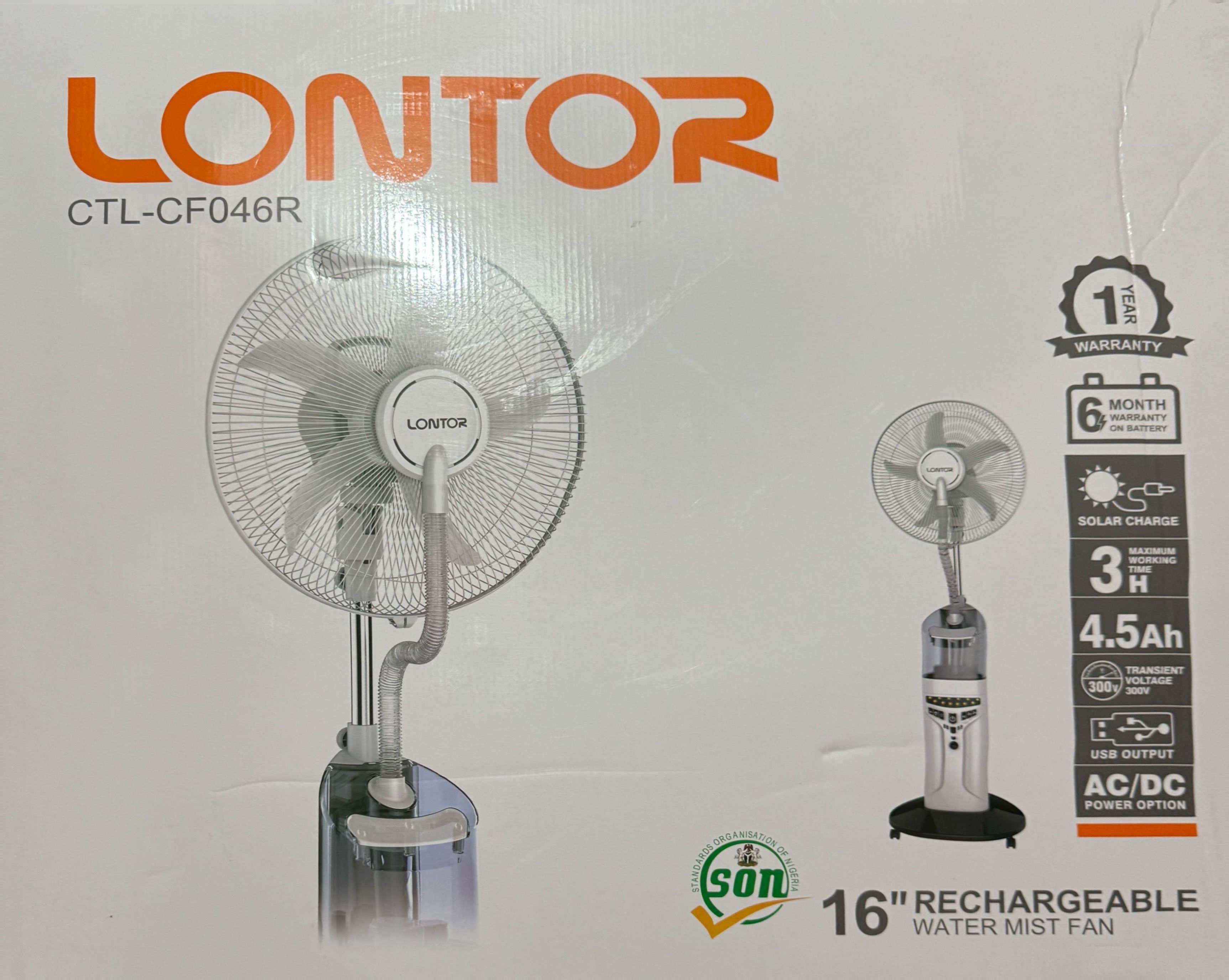 Lontor 16” Rechargeable Water Mist Standing Fan