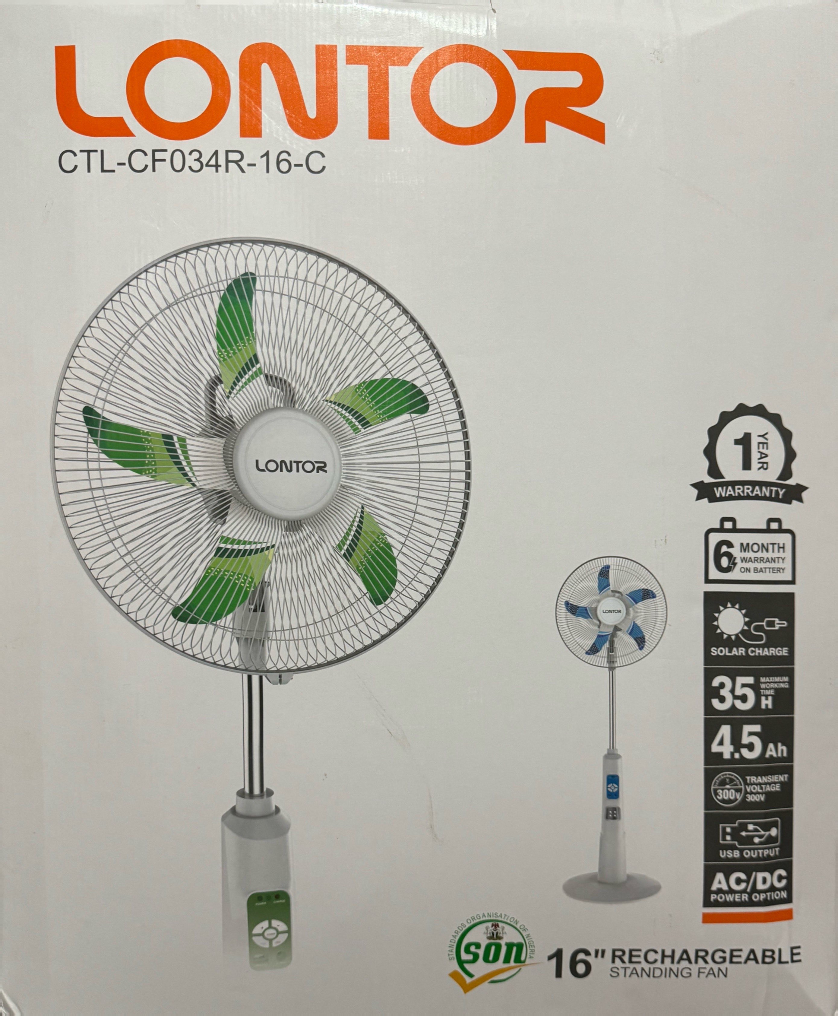 Lontor 18” Rechargeable Standing Fan