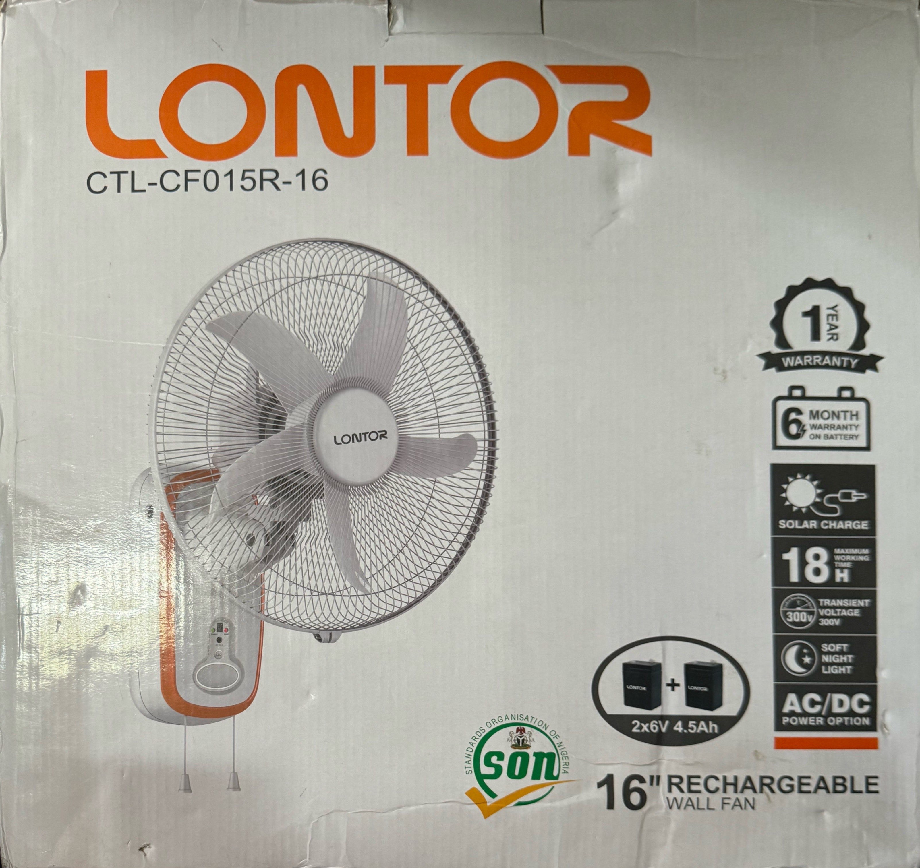 Lontor 16” Rechargeable Wall Fan