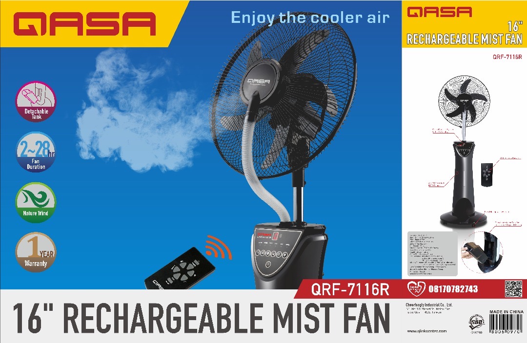 16" Qasa Rechargeable Mist Fan
