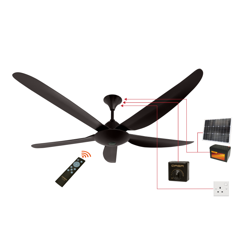 QASA QCF-56 Ebony AC/DC Solar Ceiling Fan 