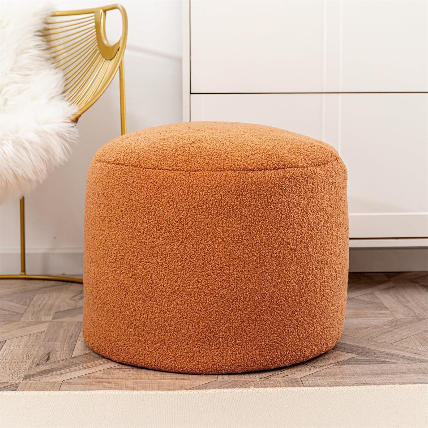 Round Pouf Ottoman 20" x 20" x 14"Inches Boho Poof Home Decor Floor Pouffe Ottoman Foot Rest for Couch Sofa Bean Bag Ottoman Chairs Living Room Bedroom (Orange)