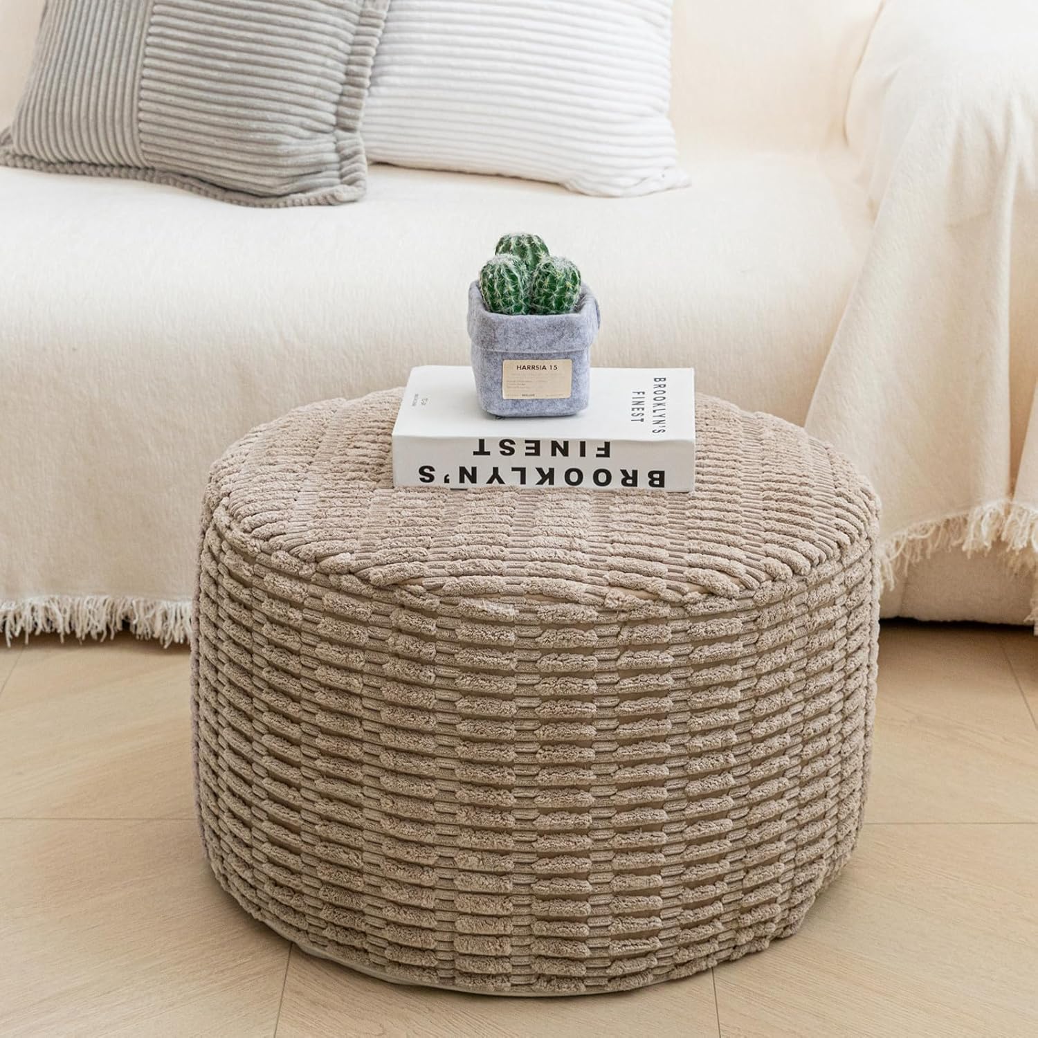 Pouf Ottoman Stuffed Round Modern Foam Filled Ottoman Foot Rest Foot Stool Poufs for Living Room Chair Foot Stool Decorative Boho Foot Stool for Wedding Christmas Party