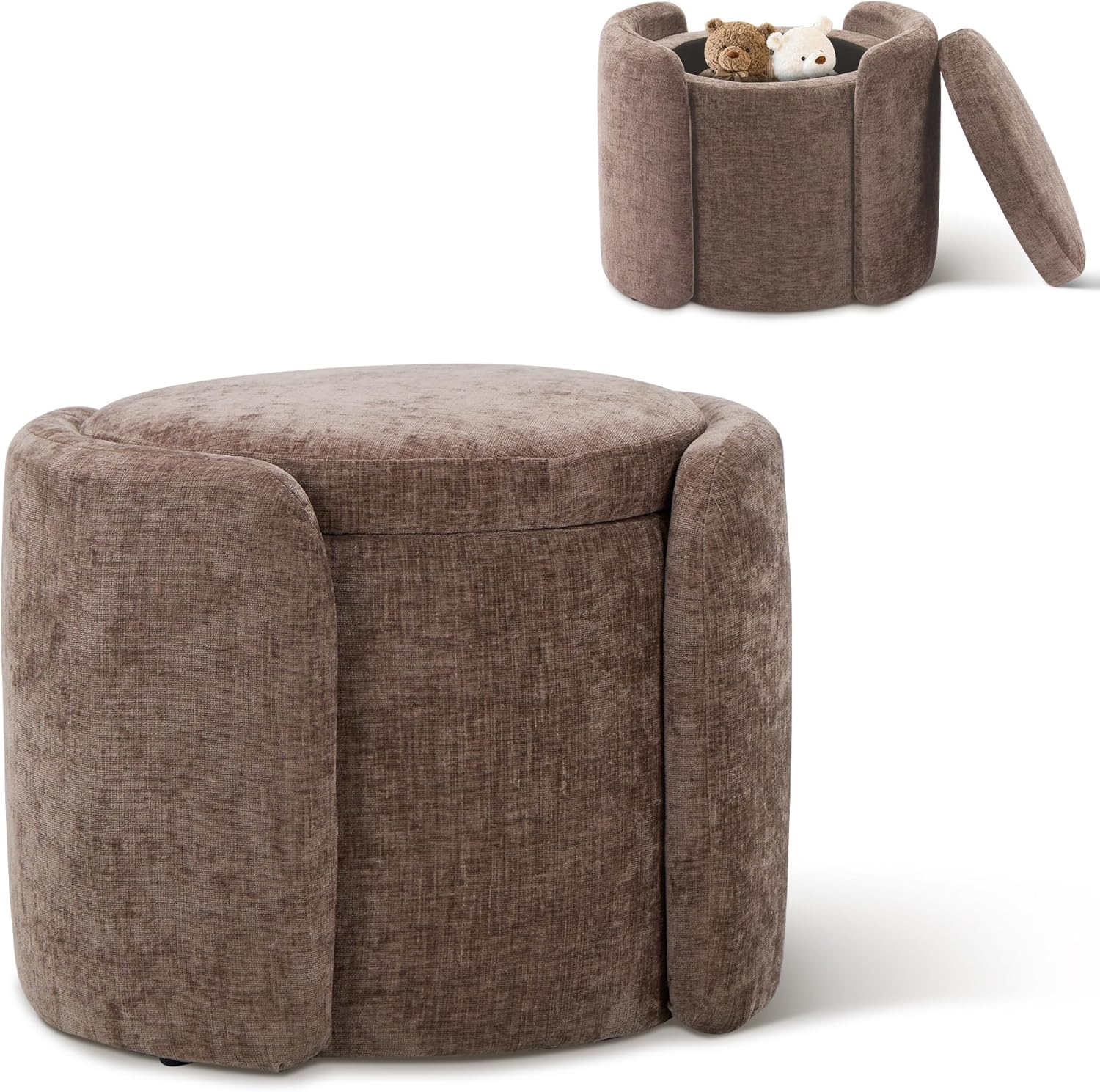 Storage Ottoman, Multi-Functional Upholstered Footstool for Living Room, Bedroom, 20.97" x 16.93" x 16.73", Brown