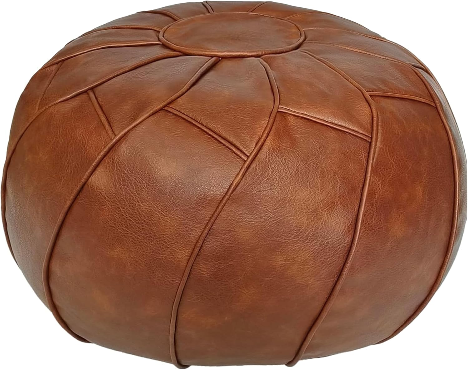Unstuffed Pouf Cover - Round Foot Stool Ottoman - Storage Bean Bag Floor Chair - Luxury Leather Pouffe - Small Foot Rest for Living Room, Kids Room or Bedroom (Brown)