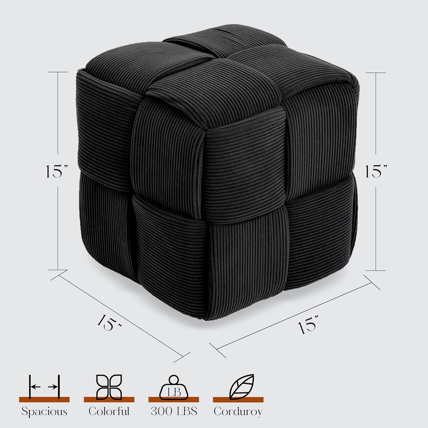 Ottoman Foot Rest Soft and Comfortable Ottoman Square Corduroy Woven Design Sofa Stool (Black)