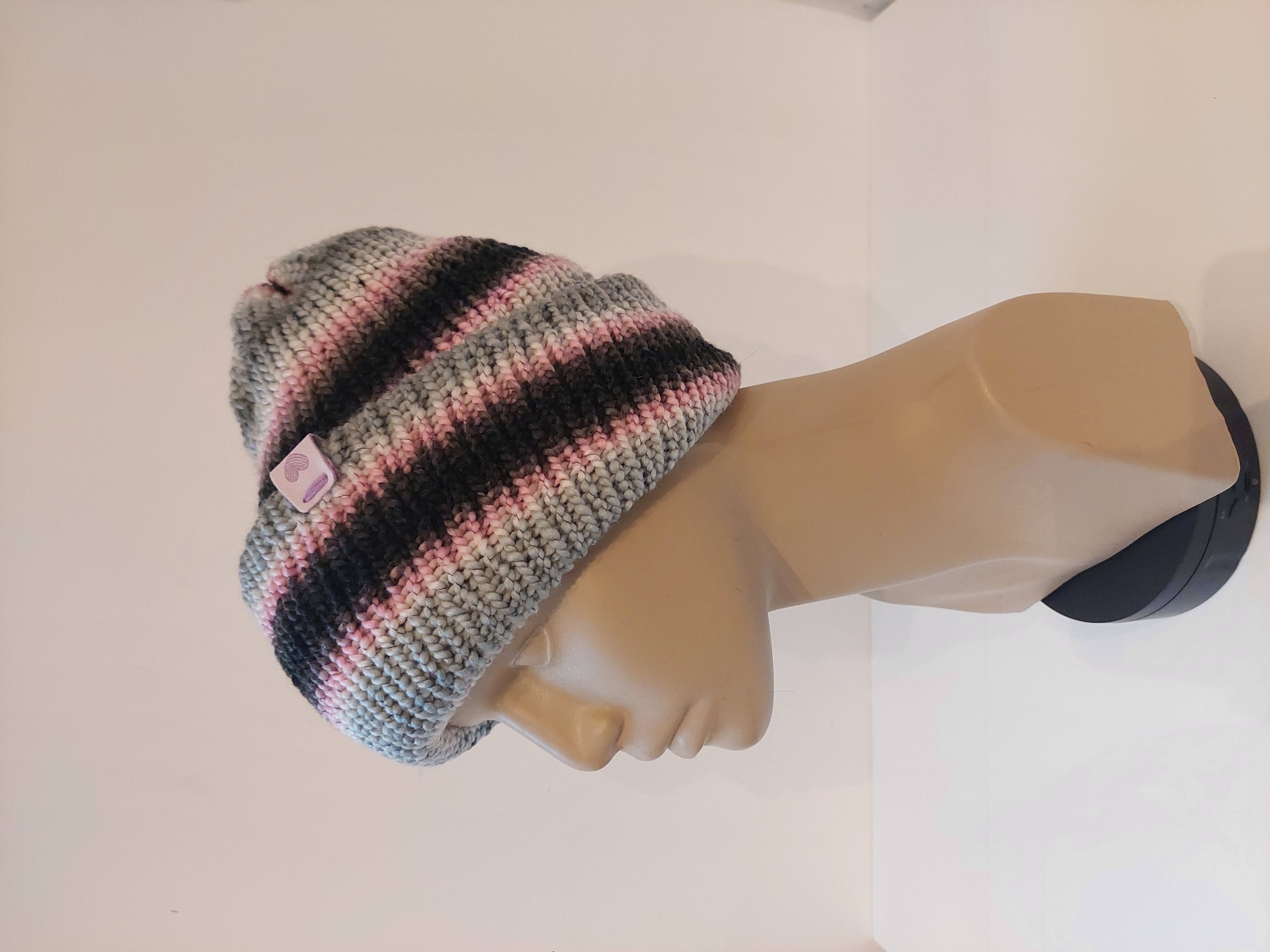 Bonnet en laine multicolore - Rose d'hiver