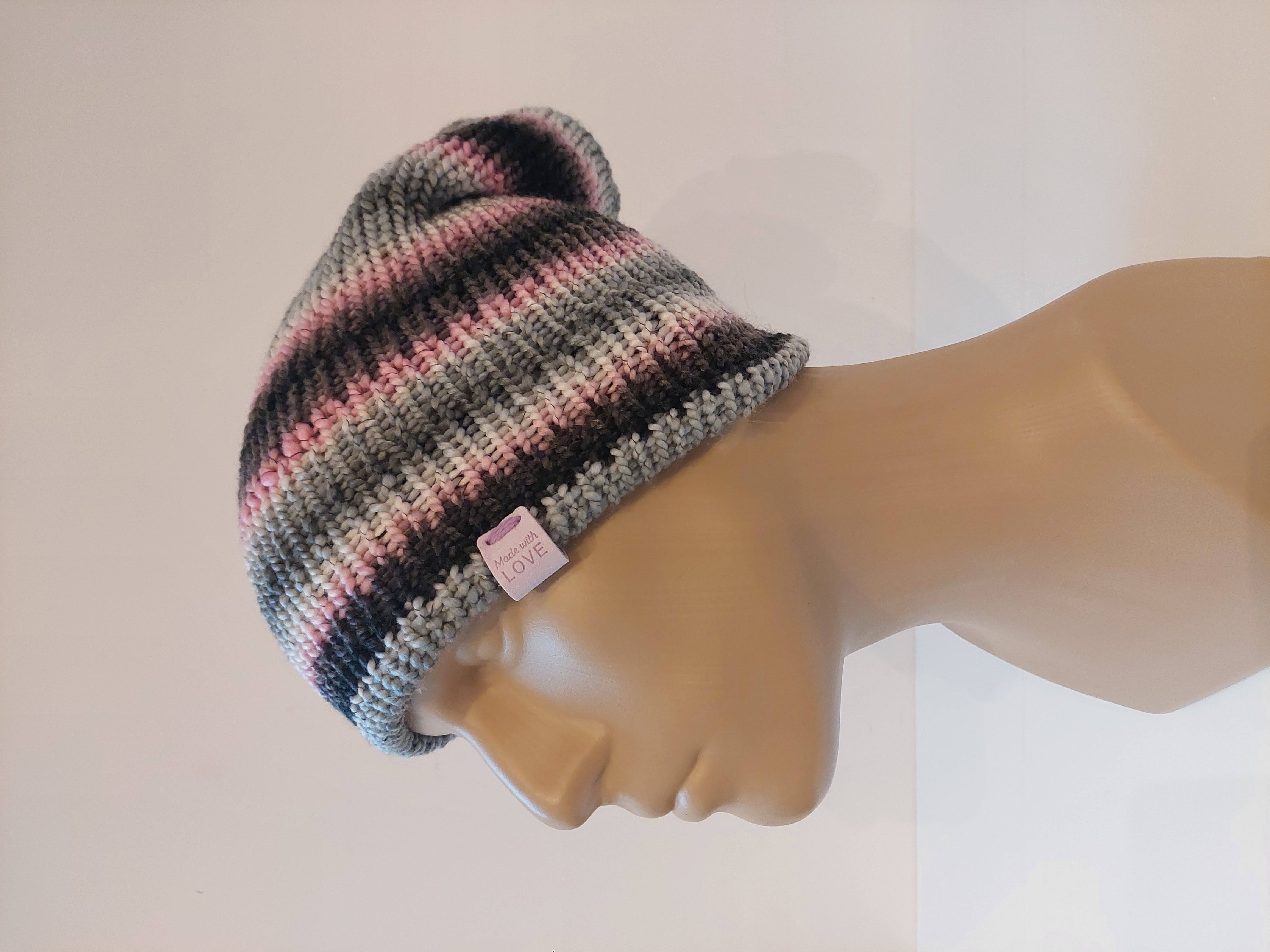 Bonnet en laine multicolore - Rose d'hiver