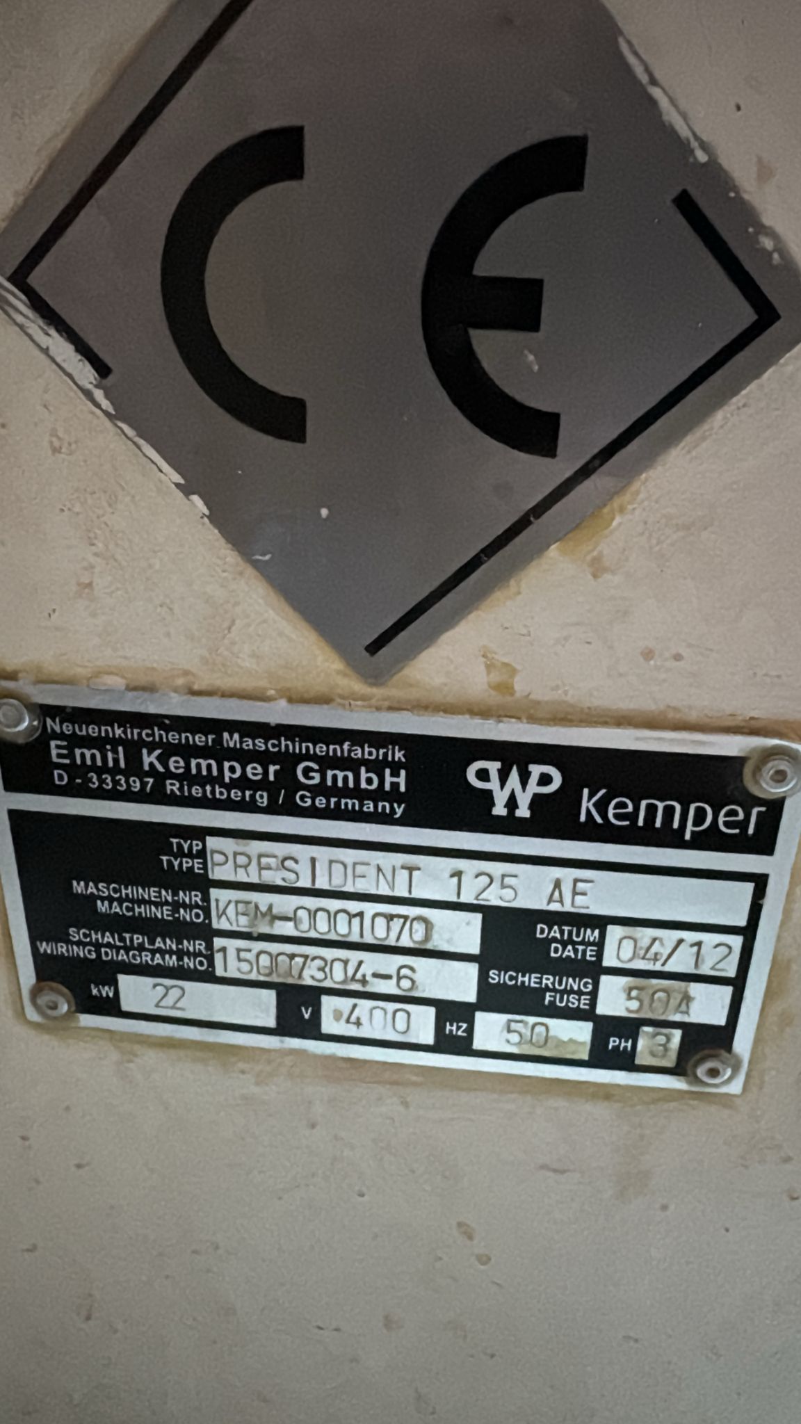 Malaxor industrial KEMPER PRESIDENT 125