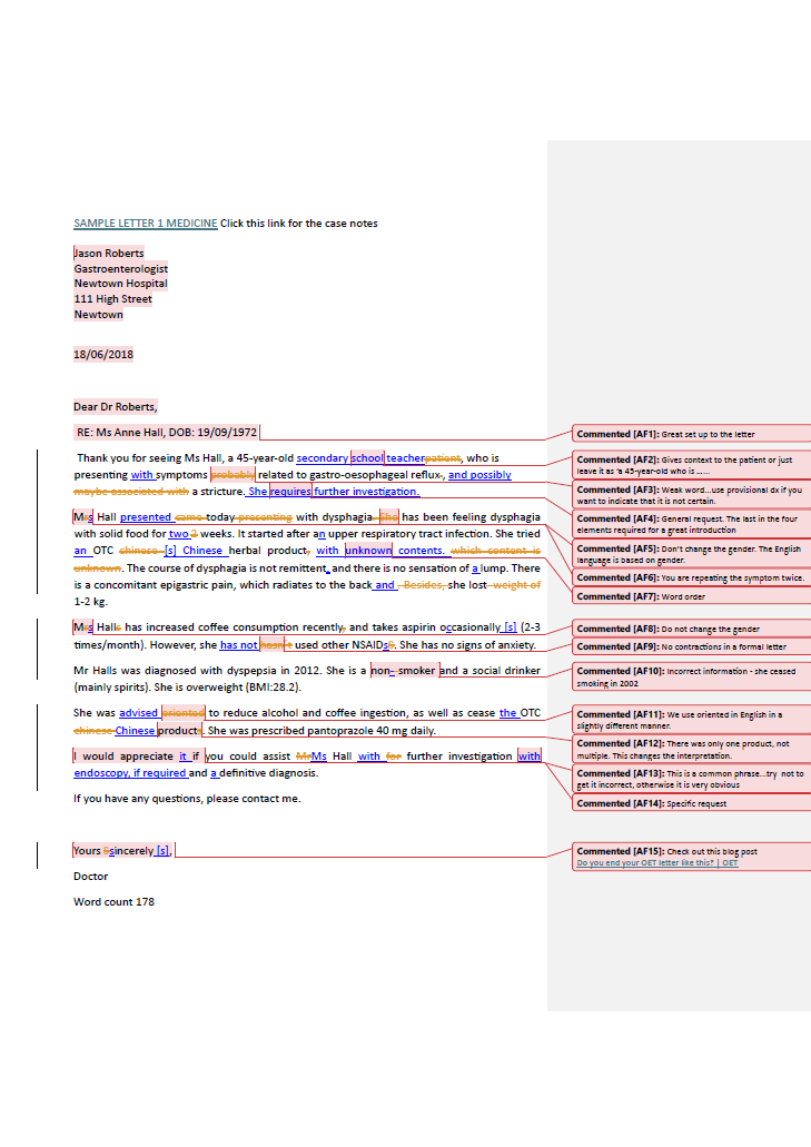 Correct 6 OET Letters