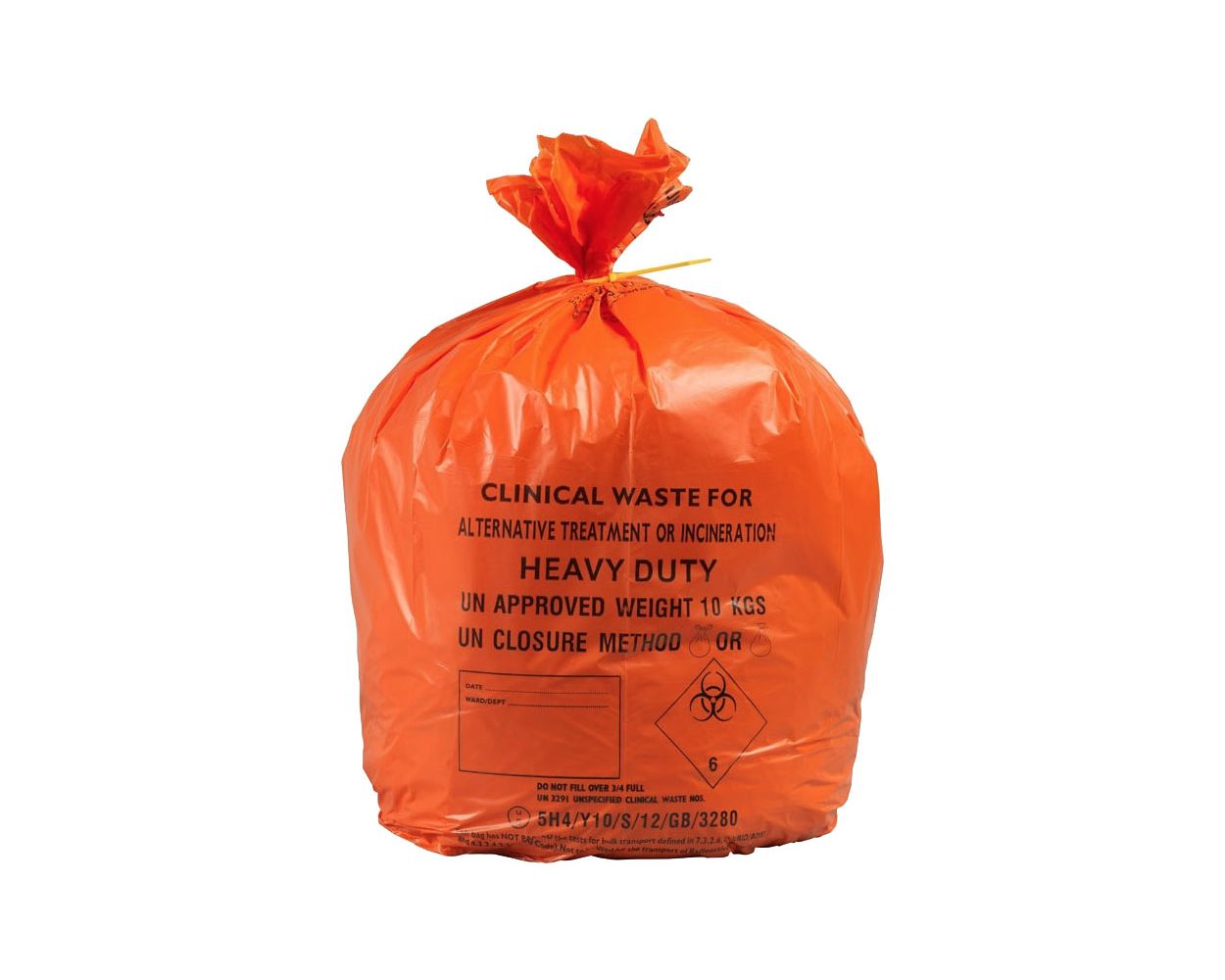 Clinical Waste Sack for Incineration – 15" x 28" x 39" – 10kg Capacity – Pack of 200 (Orange & Yellow)