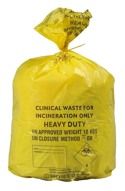 Clinical Waste Sack for Incineration – 15" x 28" x 39" – 10kg Capacity – Pack of 200 (Orange & Yellow)